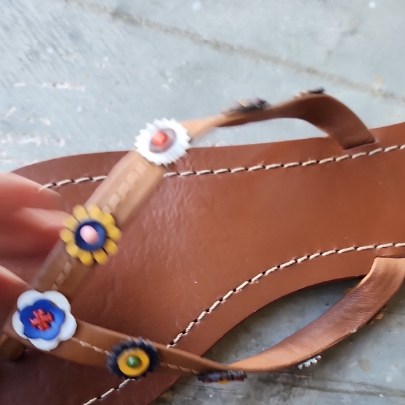 TORY BURCH Marguerite Terra Thong Sandals Brown/multicolr Flowers - Picture 13 of 15